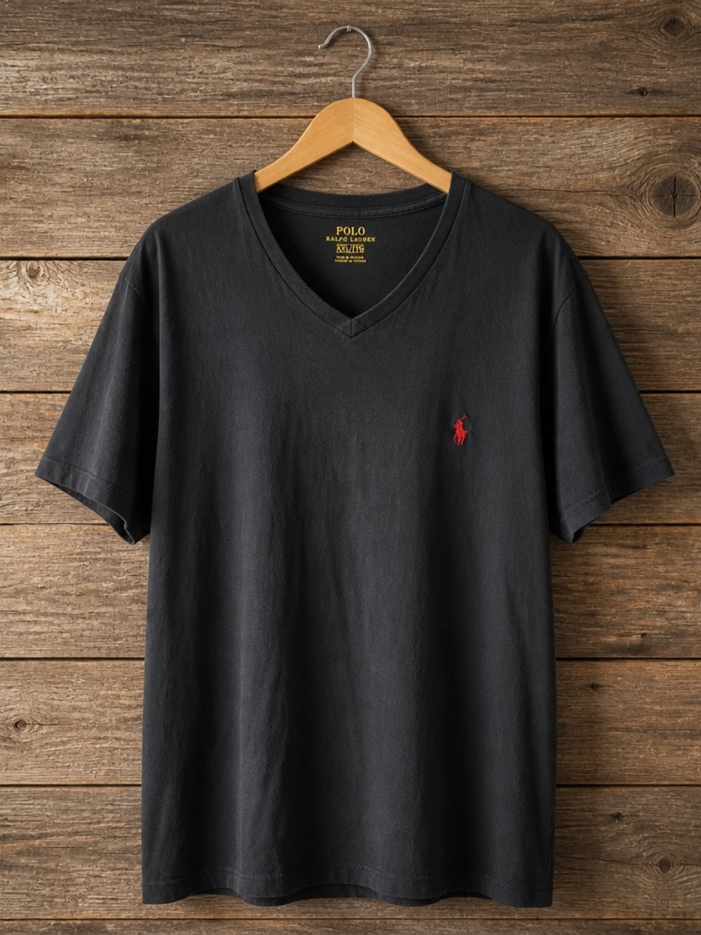 Polo by Ralph Lauren Black V-Neck Tee with Red Pony